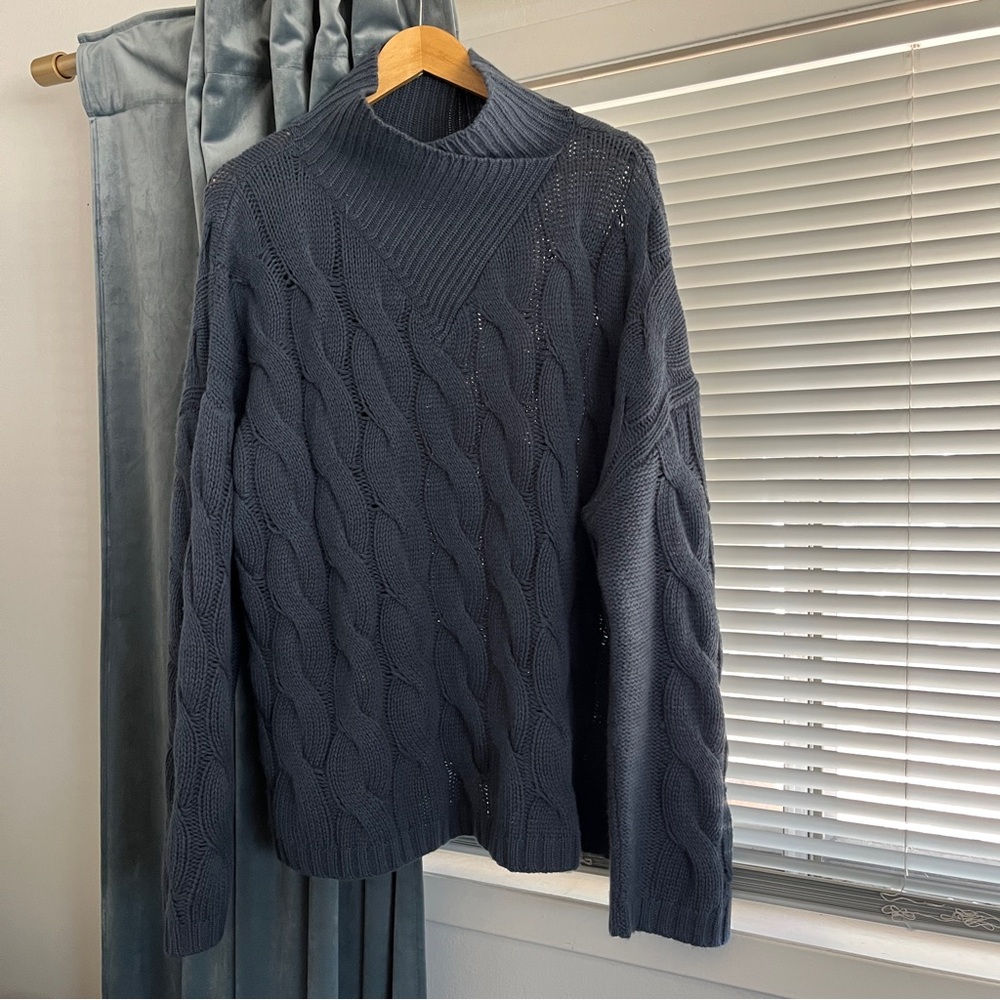 Haven Well Within 100% Cashmere Women’s Cable Knit Mock Neck Luxury Soft Sweater